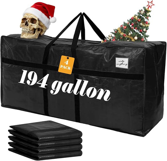4 Pcs 194 Gallon Large Moving Bags with Zipper and Handles Foldable Storage Duffle Bags Heavy Duty Extra Large Totes for College Dorm Travel Clothes Blankets Bedding Moving (Black)