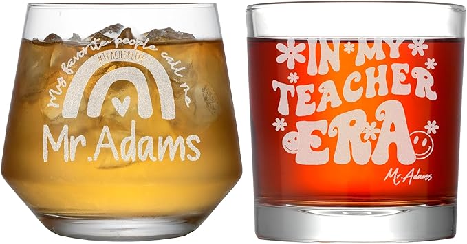 Personalized Teacher Gifts, Custom Whiskey Glass for Men, Teachers Appreciation Gift, Engraved Funny Gift for Preschool Elementary High School Teacher Professor