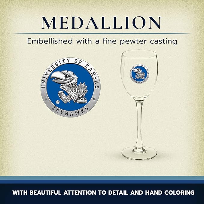 Heritage Pewter Kansas Jayhawks Glass Goblets – Set of 2 | 12 OZ Goblet Wine Glasses | Expertly Crafted Pewter Glass