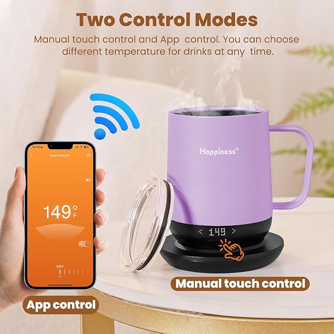 Happiness Smart Heated Coffee Mug,12oz Rechargeable Electric Self Heating Temperature Control Coffee Cup