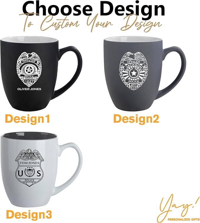 Custom Coffee Mug - Personalized Police Officer Coffee Gifts with Engraved Name & Number, Gift for Men Dad Retirement Police Officer Law Enforcement