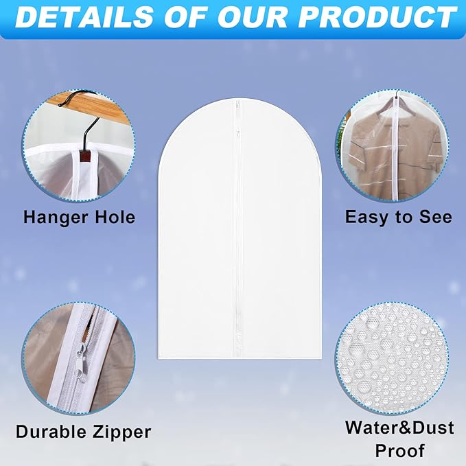 Amylove 50 Pcs 24'' x 32'' Clear Garment Bags Full Zipper Suit Bags Lightweight Clothes Cover for Hanging PEVA Protectors Breathable Dust Cover Plastic