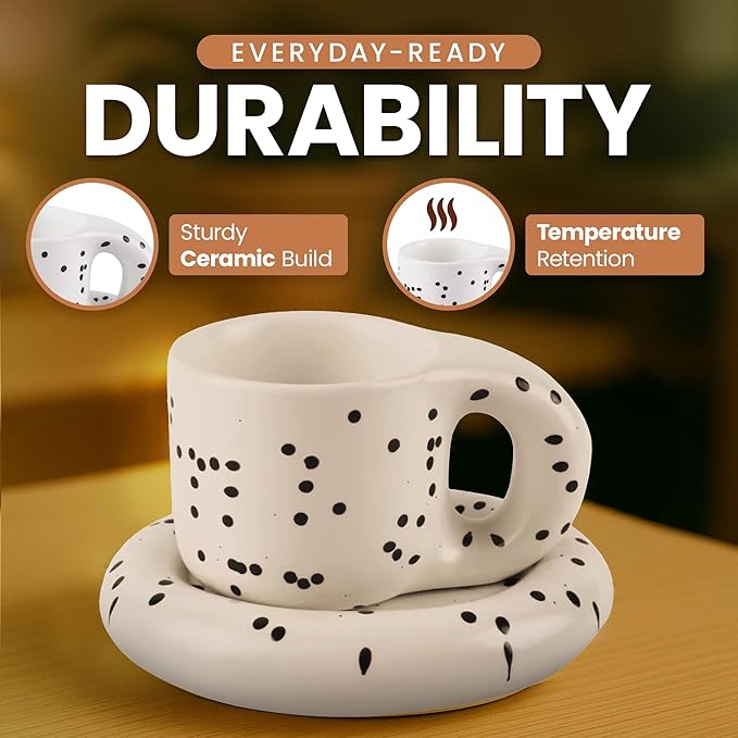 10oz Nordic Ceramic Coffee and Tea Mug – Cute Cup and Saucer Perfect for Coffee Lovers Gifts and Kitchen Essentials (Pink)
