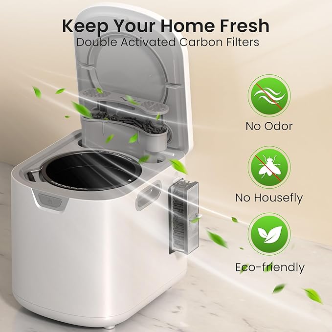 Kismile Electric Composter for Kitchen, 3.5L (Max 4L) Indoor Smart Compost Bin Countertop with LED Display, Odorless with 2 Carbon Filters, Auto-Cleaning, Turn Food Waste into Fertilizer for Home