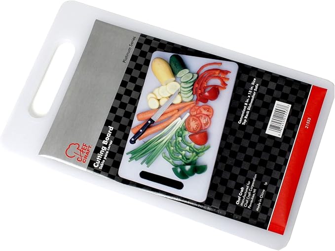 Chef Craft Basic Solid Plastic Cutting Board, 13 x 8 inch, White