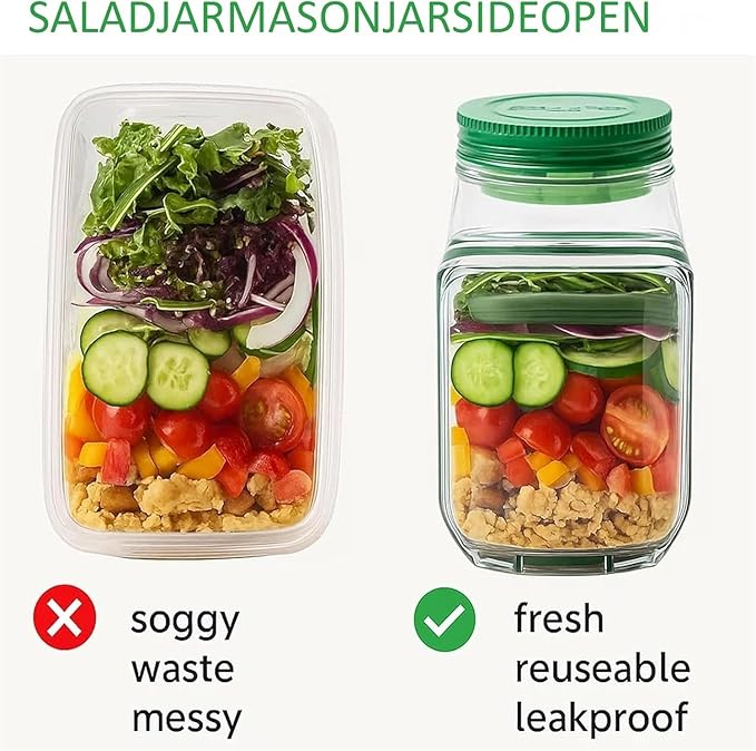 The Original Salad Pod,Original Mason Jar Side Open, Mason Jar, Jars With Lids Meal Prep,Suitable for Home, Outdoor and Travel (Salad Pod (2pcs))