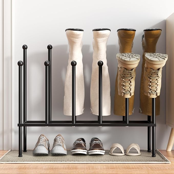 pickpiff Free Standing Shoe Racks - Black Metal Boot Rack, Shoe Organizer for Dorm Room, Closet, Entryway, Bedroom, Patio Outdoor, Hallway, Black Shoe Rack Organizer, Shoe Storage Fit for 6 Pairs
