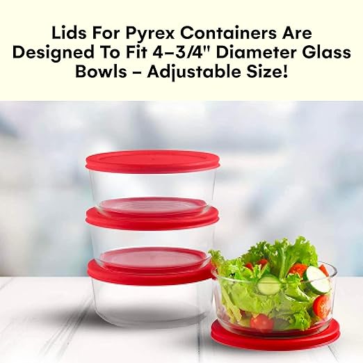 Wood Grip - Lids for Pyrex and Anchor Round Glass Containers - Lids for Pyrex Glass Containers - Replacement Lids (Red, 2 Cups, 6 Pack)