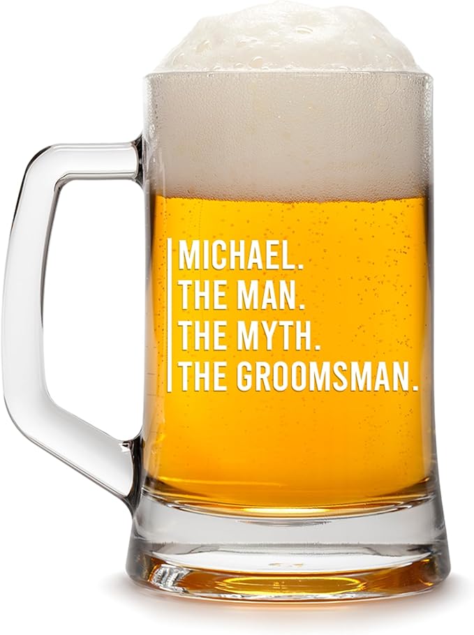Groomsmen Gifts - Personalized Beer Mugs - Groomsmen Proposal Gift Idea - Customized Gift for Groom, Best Man, Groomsman - Custom Engraved Beer Mugs for Grooms Men - Groomsmen Beer Glasses (Design F)