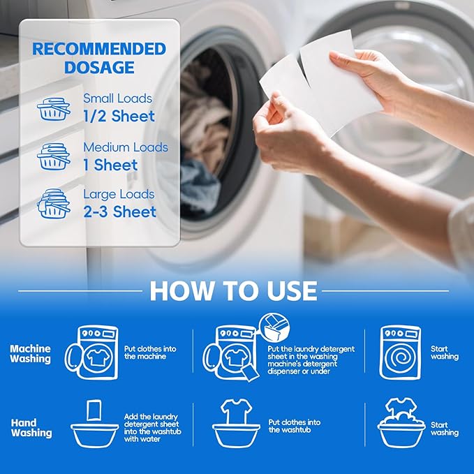 Laundry Detergent Sheets - 400 Loads Unscented Gentle on Sensitive Skin, Laundry Sheets for Dorm,College,Home, Hotel,Apartment,Camping,Ruise,Road Trip,Small Space, Family School Travel Essentials