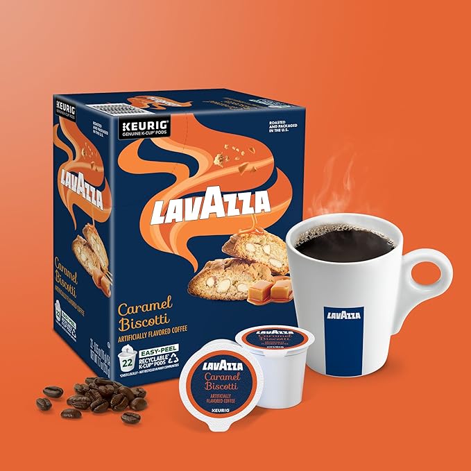 Lavazza Caramel Biscotti Coffee, Single Serve Keurig K-Cup Pods, Flavored Coffee, 88-Count Box (4 Packs of 22)