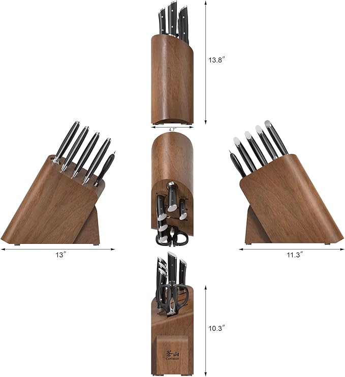 Cangshan HELENA Series German Steel Forged Cleaver Knife Block Set (7-Piece, Black)