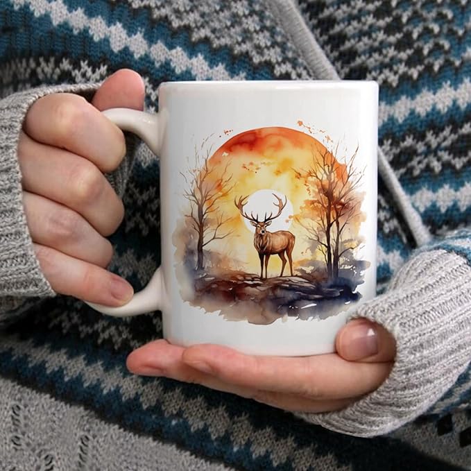 Coffee Mugs Deer Pattern Ceramic Latte Mug with Handle 11 OZ for Men Women for Latte Cappuccino Cocoa Milk Dishwasher & Microwave Safe