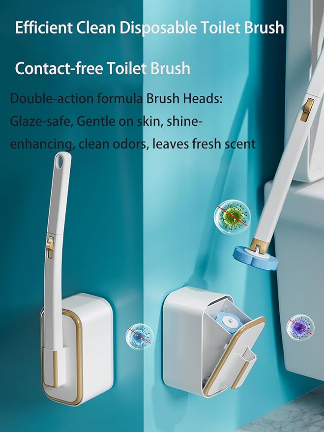 Disposable Toilet Brush with 48 Refill Heads and Holder– Includes Storage Caddy&Toilet Bowl Wand, Wall-Mount Scrubbing Toilet Brush Bathroom Cleaning Kit (1 Wand+48 Refills)
