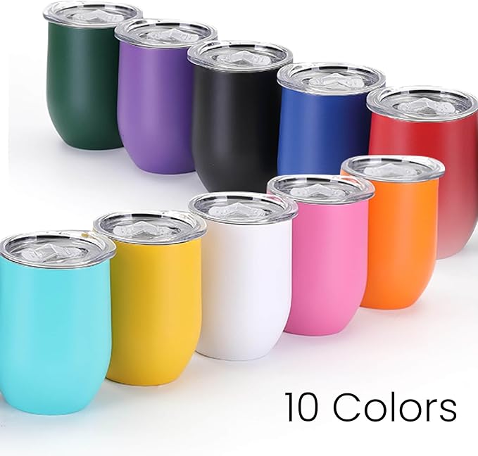 makerflo 12 oz Yellow Powder Coated Wine Tumbler with Leak-Proof Clear Lid - Pack of 25, Ideal for Craft and Personalization (Laser Engraving, UV DTF, Epoxy, and Vinyl)