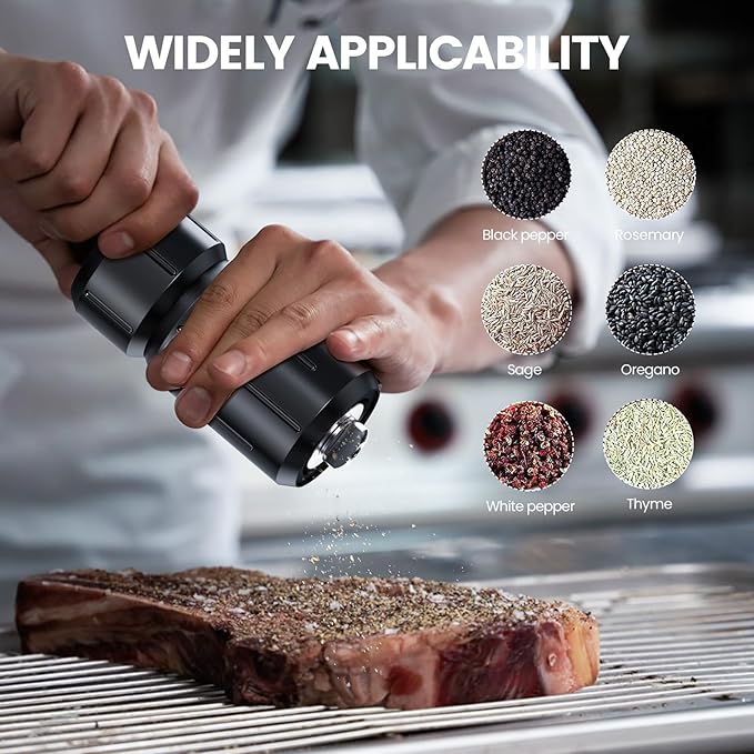 WhiteRhino Pepper Grinder Mill,Heavy Duty High Output Aluminum Pepper Grinder Refillable,Spice Salt Grinder with Bottom Magnet Design,Stainless Steel Burrs&Adjustable Coarseness Gift Set