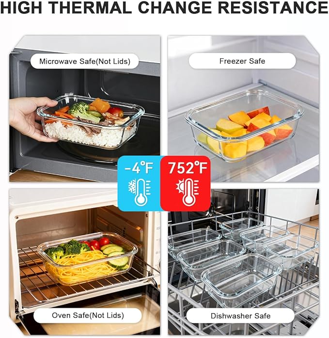 KAMOTA Glass Food Storage Containers, 10 Pack Glass Meal Prep Containers, Airtight Containers with Snap-Lock Lids, 22 oz Green Container Set with Lids, for Microwave/Oven/Freezer/Dishwasher