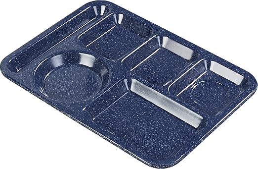 Carlisle FoodService Products Plastic Meal Tray Left-Handed Heavyweight Lunch Tray with 6-Compartments for Schools, Cafeterias, and Dining Halls, Melamine, 14 x 10 Inches, Café Blue