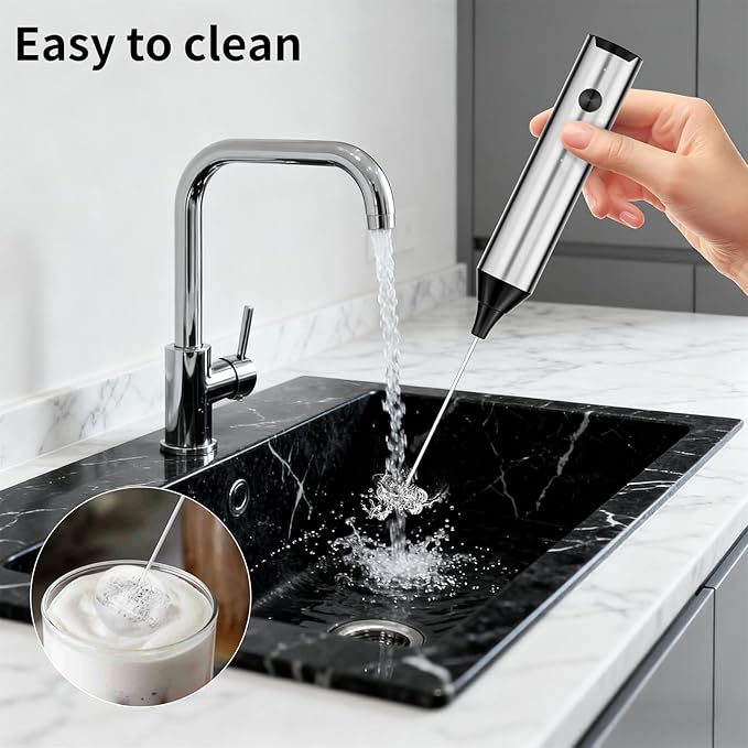 Kitchen Milk Frother Handheld with Stand, 3 Speeds Adjustable Mixer Electric Handheld Frother Wand, Hand Mixer Matcha Whisk Coffee Stirrers for Matcha, Hot Chocolate, Egg - Stainless Steel