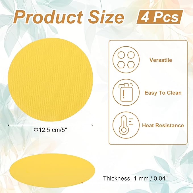 uxcell 4pcs Silicone Jar Opener Pads, 12.5cm/5" Texture Can Opener Multipurpose Round Bottle Lid Opener Non-Slip Coasters for Weak Hands Seniors Children, Yellow