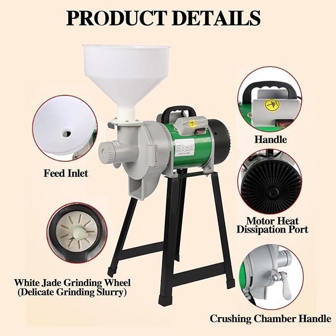 Electric Grain Mill, 2200W Commercial Grinder Machine, Wet Cereals Grinder With Funnel, Corn Mill, Rice Grain Flour Mill, Molino De Maiz Electrico