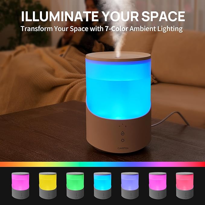 Humidifiers for Bedroom, 2.5L Cool Mist Humidifier with Essential Oils Diffuser and Nightlight, Top Fill Humidifiers for Home Large Room, Timer, Auto Shut-off, 25H Runtime