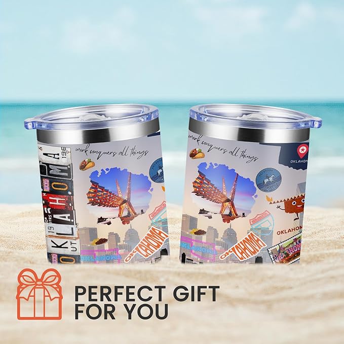12oz Coffee Mug Oklahoma State Insulated Coffee Cups, United States Map Travel Mug Landmark, Birthday Gifts Cute Mugs with Lid and Straw Gifts for Mom