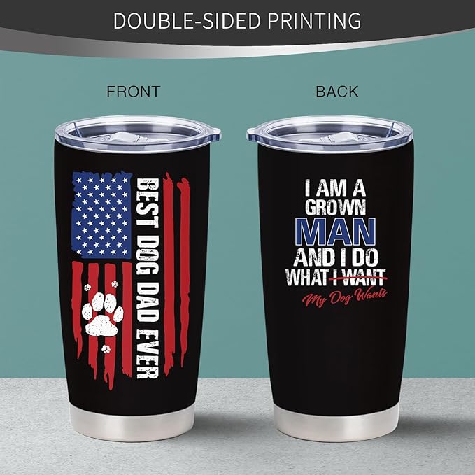 Dog Dad Gifts for Men, Christmas Gifts for Dog's Daddy, Best Dog Dad Ever Gift, Funny Dogs Father Gift Ideas, 20 oz Stainless Steel Tumbler