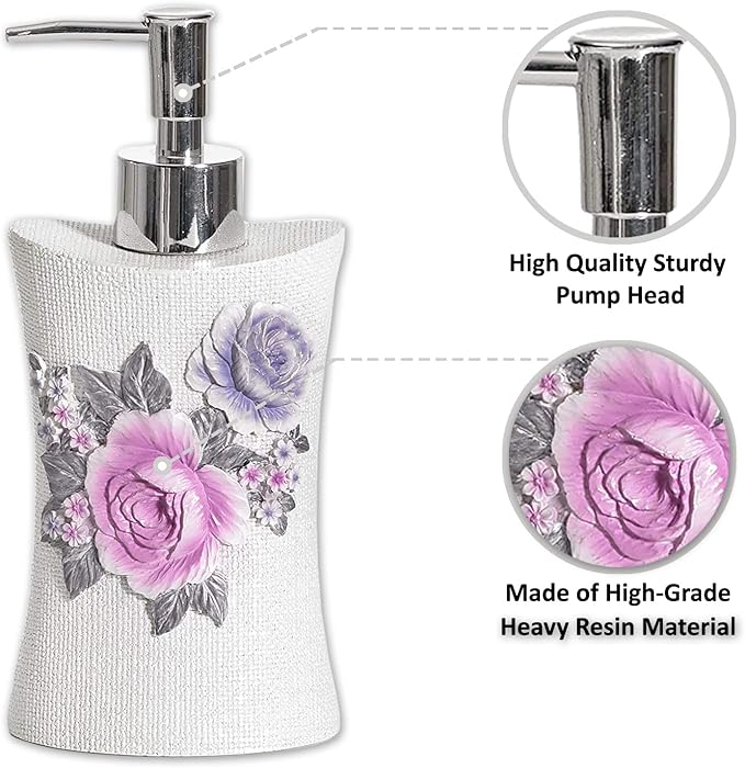 Zahari Home 4pc Michelle Bathroom Accessories Sets Lotion Pump, Tumbler, Tooth Brush Holder and Soap Dish Unique Design Floral Bathroom Set