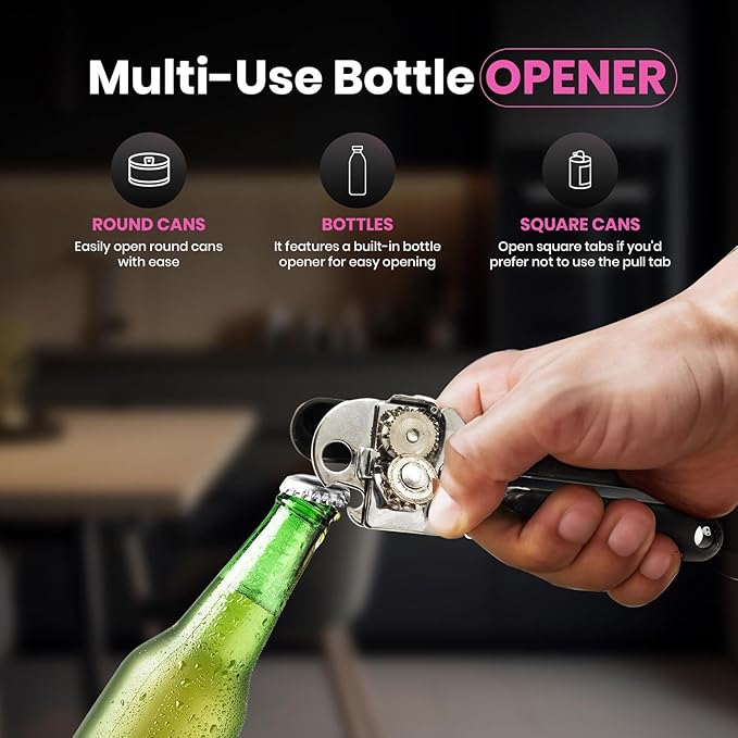 Professional Grade Handheld Manual Multifunction Can Opener & Bottle Opener With Magnet Heavy Duty and Smooth Handle With Comfortable Grip - Black - EEF Group