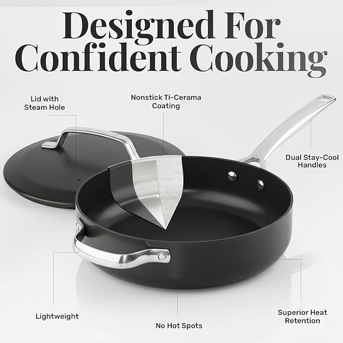 GOTHAM STEEL 4Qt Saute Pan with Lid, 12 Inch Deep Frying Pan with Lid, Large Nonstick Skillet with Lids for Cooking, Oven Safe Skillet, Family Sized Frying Pans Non stick, Dishwasher Safe