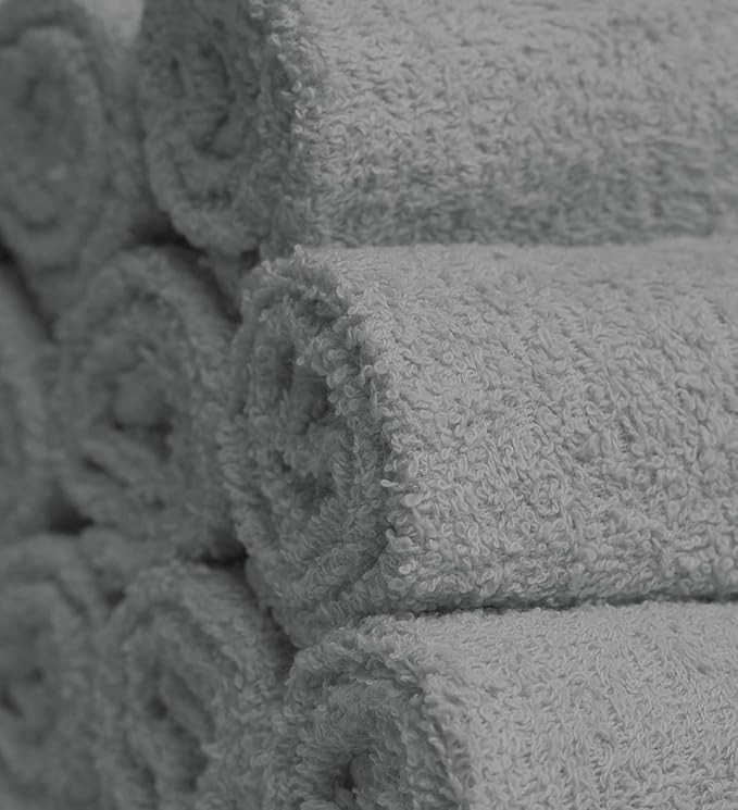 Softolle 100% Cotton Washcloths 24 Pack (12x12 Inches) Soft, Highly Absorbent Washcloth, Face Towels, Wash Cloths for Face, Ring Spun, Bulk Pack (Silver Grey)
