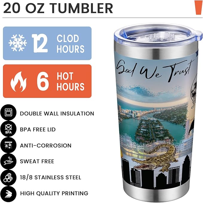 20oz Insulated Tumbler Florida State Coffee Mug, United States Map Travel Mug Landmark, Birthday Gifts Cute Custom Tumbler Cups with Lid and Straw Mothers Day Gifts
