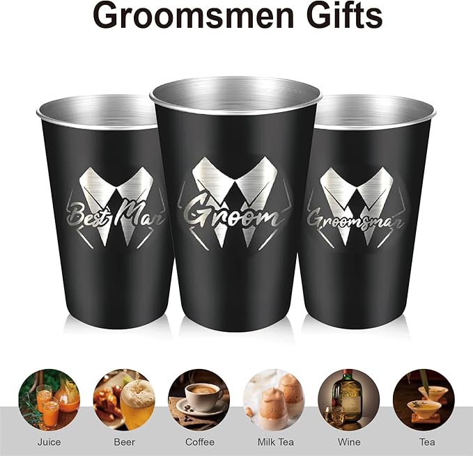 PartyGifts&beyond Groomsmen Gifts 7Pcs Groom Cups 16 Oz Groom Squad Cups for Bachelor Party Favors Stainless Steel Groomsmen Tumbler (LJ-Struggle)