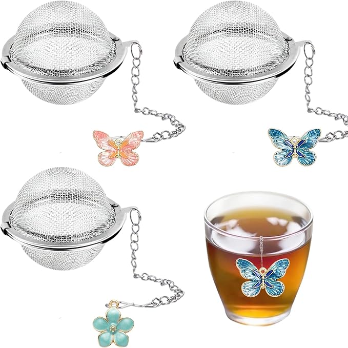 3 Pcs Tea Infusers for Loose Tea Leaf Steeper Tea Balls for Loose Tea Diffusers for Loose Tea Stainless Steel Tea Infuser Loose Leaf Tea Steeper with Metal Pendant (Butterfly and Flower)
