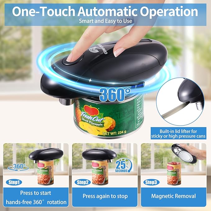 Auto Electric Can Opener for Seniors - Upgraded One Touch Automatic Rechargeable Electric Can Openers Smooth Edge Cutting,USB Type-C Charging,Built-in Lid Lifter,Automatic Can Opener