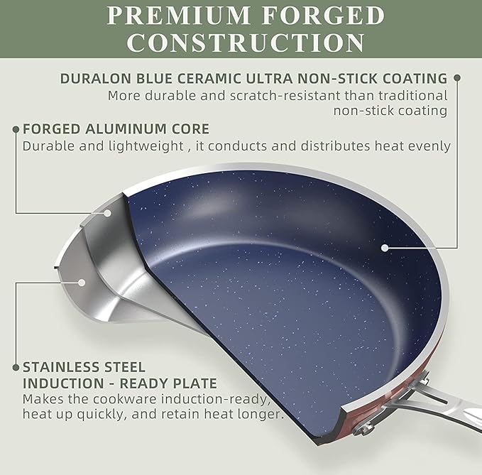 Nuwave 12pc Forged Lightweight Cookware Set, G10 Healthy Duralon Ceramic Ultra Non-Stick Coating, Vented Tempered Glass Lids, Stay-Cool Handles, Induction-Ready & Works on All Cooktops, PFAS Free