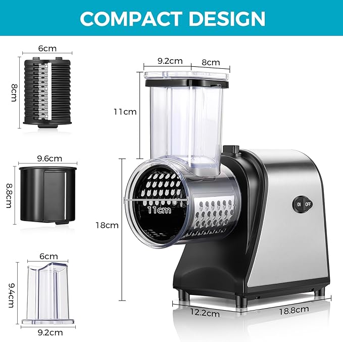 Electric Cheese Grater, Professional 250W Cheese Grater Electric, Electric Slicer Shredder for Vegetables, Potatoes, Cheeses and Fruits, Home Kitchen Use