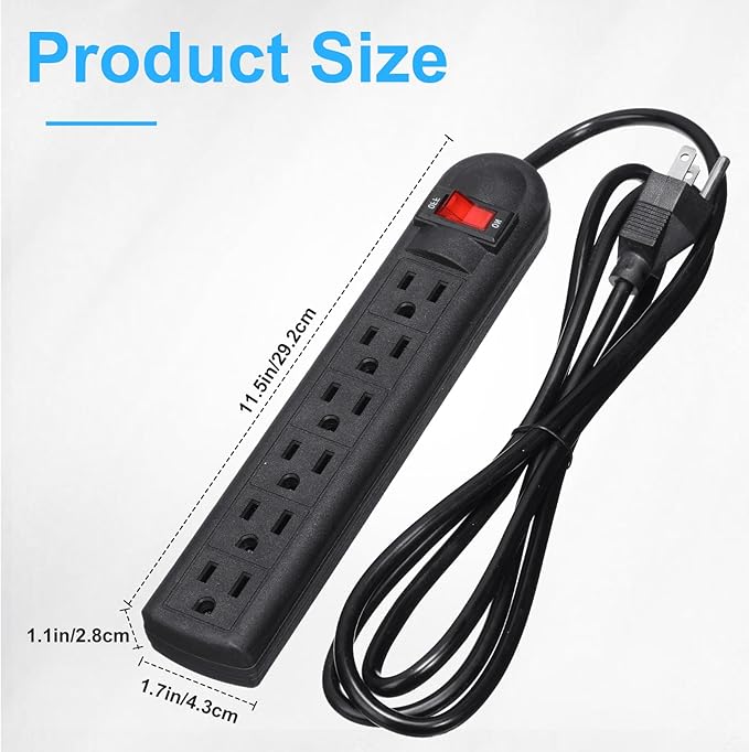12 Pack 6 Outlet Power Strip Surge Protector 6 ft Long Flat Plug Electrical Extension Cord with Multiple Outlets for Home Office, Black