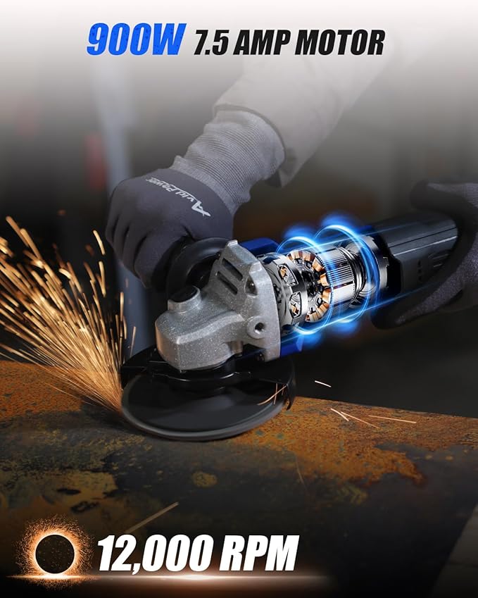 AVID POWER Angle Grinder, 7.5-Amp 4-1/2 inch Electric Grinder Power Tools with Grinding Wheels, Cutting Wheels, Flap Disc and Auxiliary Handle for Cutting, Grinding, Polishing and Rust Removal - Blue