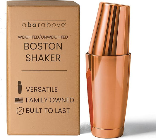 A Bar Above Professional Boston Shakers Set 18 oz Weighted and Unweighted Stainless Steel Cocktail Shaker Set for Bartenders, Premium 304 Steel Bar Shaker, Essential Bartending Tools for Mixing Drinks