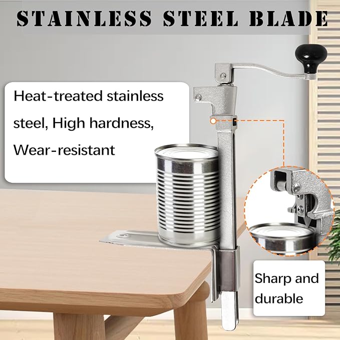 Commercial Heavy Duty Can Opener- Adjustable Manual Opener with 2 Blades & Plated Steel Base, Fits Cans Up to 10" Tall for Restaurant, Hotel, Food Store