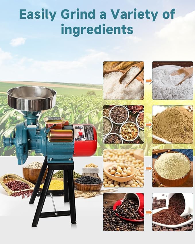 NAIZEA Electric Grain Grinder Mill, 3000W 110V Commercial Spice Wheat Grinders, Flour Corn Mills w/Funnel,Corn Grinders Machine for Corn, Wheat, Rice, Cereals(Dry Cereals Grinder)