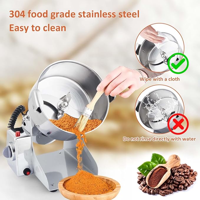 Electric Grain Mill Grinder 3600W Dry Material Grinding Machine 2000g Stainless Steel Pulverizer 36000r/min High-speed Grain Mill 270° swingable Superfine powder for Home and Commercial 2000g