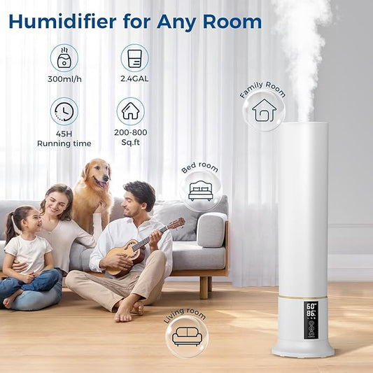 Humidifiers for Bedroom 9L Cool Mist with Essential Oil Diffuser, Humidifier Large Room, 24dB Quiet Air Humificador fit Baby Nursery & Plants, 360° Adjustable, Easy Fill & Cleaning