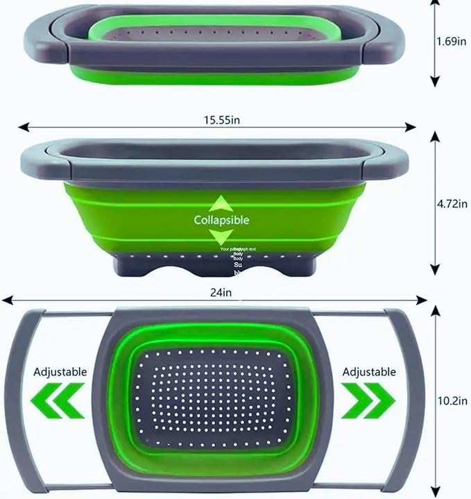 Collapsible Silicone Colander – Space-Saving Foldable Strainer for Pasta, Vegetables & Fruits,3 bonus peelers – Large 6 Qt Kitchen Strainer, Heat-Resistant, BPA-Free & Dishwasher Safe