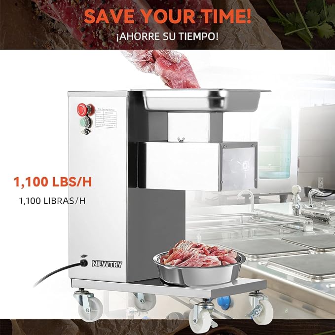 NEWTRY 20mm/0.8inch Commercial Meat Cutter, 110V Meat Cutter Machine, 1100LB/H Electric Meat Cutting Machine, Meat Slicer Shredder Restaurant, for Boneless Meat