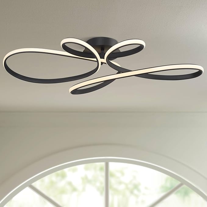 Possini Euro Design Helix Ultra Modern Semi Flush-Mount Ceiling Light Sand Black Dimmable LED Strip Twisting Ribbon Steel Metal 36 1/2" Wide Bedroom Kitchen Living Room Hallway House Home Dining
