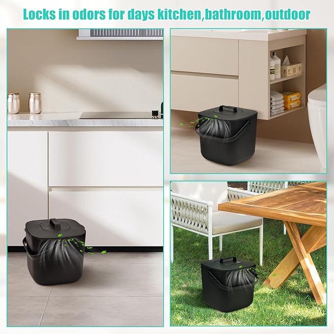 7-Liter Compost Bin Kitchen Countertop Trash Can with Lid - Odorless Compost Bin Outdoor with Filters