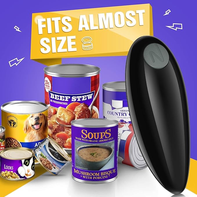 One Touch Battery Operated Electric Can Opener Fits Almost Size Can With Smooth Edge, Hands Free Electric Can Openers for Kitchen, Kitchen Gadgets Automatic Can Opener for Seniors, Arthritis